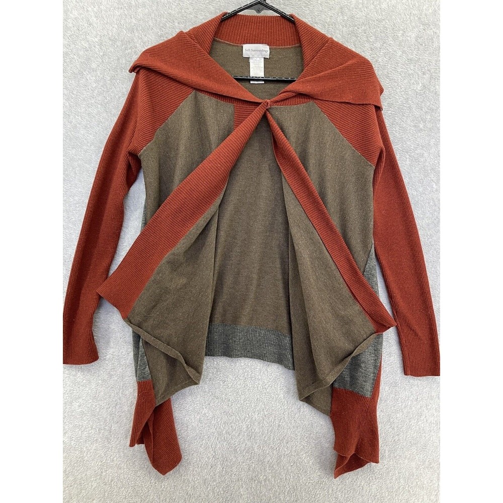 Soft Surroundings Cardigan Asymmetrical High Low Red Brown Gray Wool